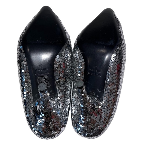 BALENCIAGA Silver Sequin Pumps Heels EU 41 US 11 Puffy Pointed Toe Sparkle NEW - Picture 14 of 16
